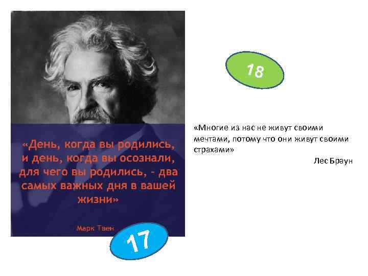 18 «Многие из нас не живут своими мечтами, потому что они живут своими страхами»