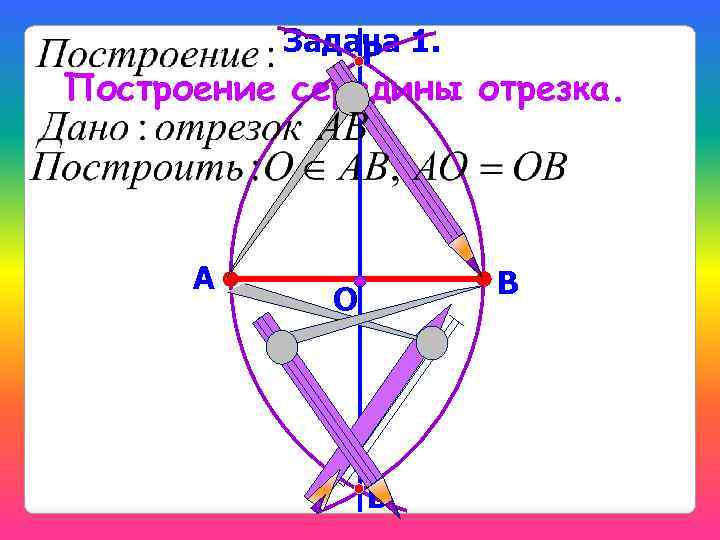 Задача 1. P Построение середины отрезка. А В О D 