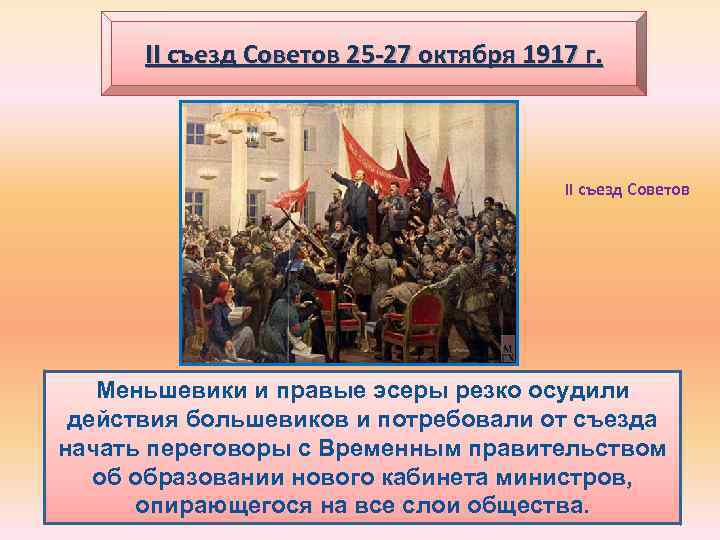 II съезд Советов 25 -27 октября 1917 г. II съезд Советов Вечером 25 октября