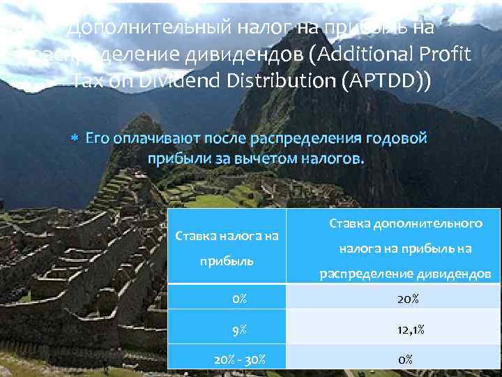 Дополнительный налог на прибыль на распределение дивидендов (Additional Profit Tax on Dividend Distribution (APTDD))