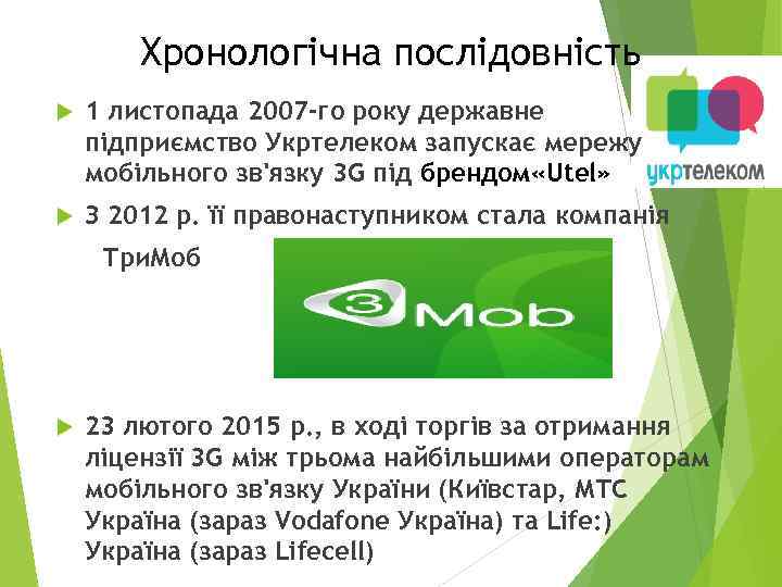 Хронологічна послідовність 1 листопада 2007 -го року державне підприємство Укртелеком запускає мережу мобільного зв'язку