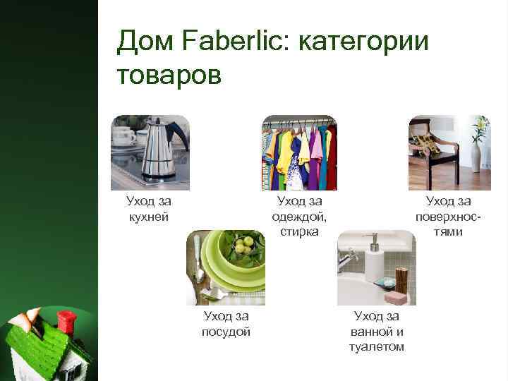 Дом Faberlic: категории товаров Уход за кухней Уход за одеждой, стирка Уход за посудой