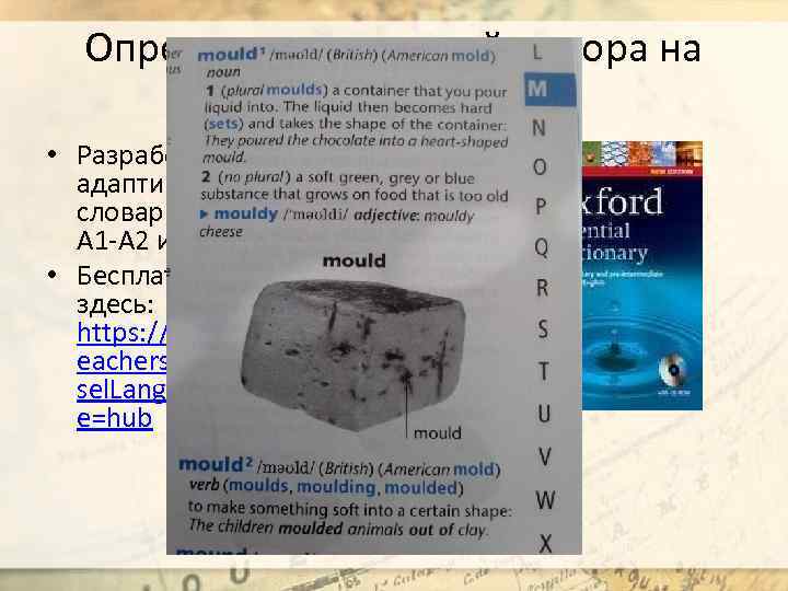 Определение понятий –опора на толковый словарь • Разработаны адаптированные словари для уровней А 1