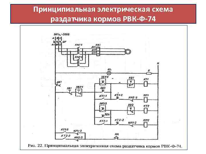 Принципиальная электрическая схема раздатчика кормов РВК Ф 74 