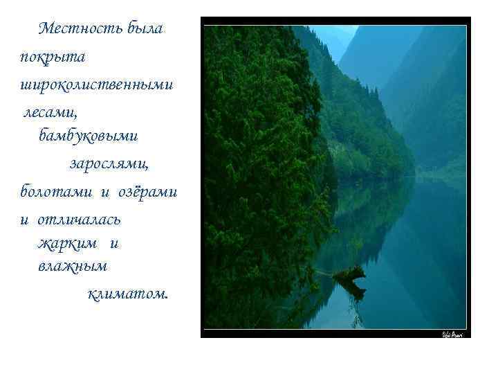 Местность была покрыта широколиственными лесами, бамбуковыми зарослями, болотами и озёрами и отличалась жарким и