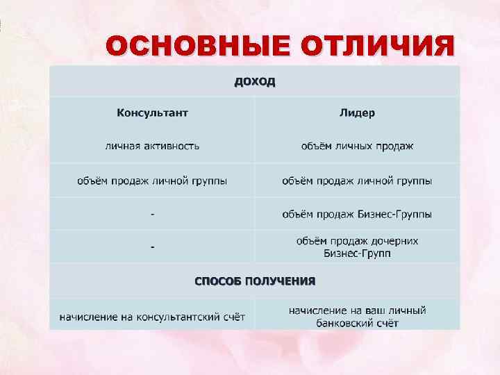 ОСНОВНЫЕ ОТЛИЧИЯ 