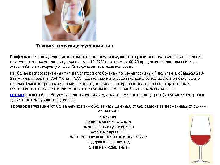 Техника и этапы дегустации вин Профессиональная дегустация проводится в чистом, тихом, хорошо проветренном помещении,