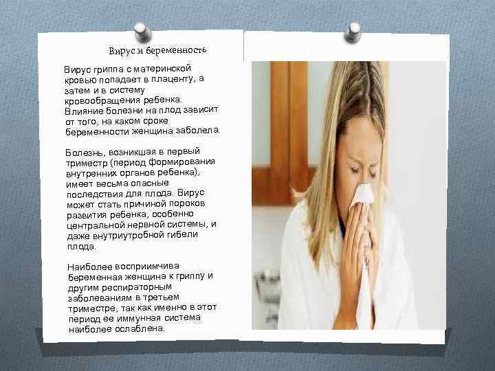 Вирус и беременность Вирус гриппа с материнской кровью попадает в плаценту, а затем и