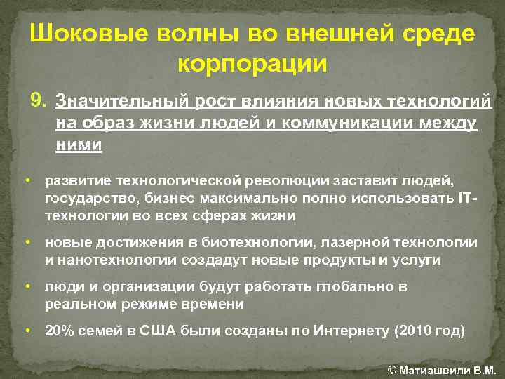 Шоковые волны во внешней среде корпорации 9. Значительный рост влияния новых технологий на образ