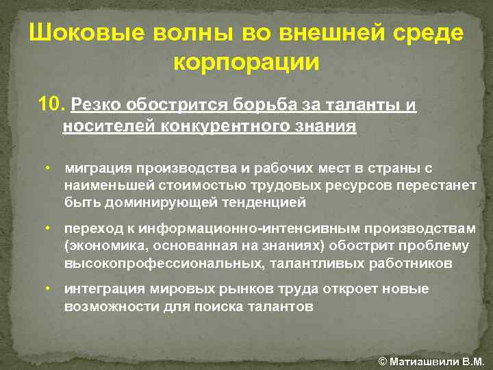 Шоковые волны во внешней среде корпорации 10. Резко обострится борьба за таланты и носителей