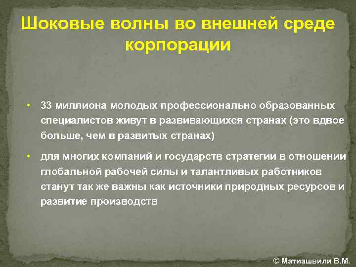 Шоковые волны во внешней среде корпорации • 33 миллиона молодых профессионально образованных специалистов живут