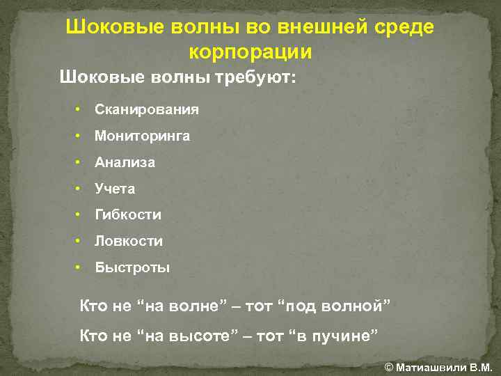 Шоковые волны во внешней среде корпорации Шоковые волны требуют: • Сканирования • Мониторинга •