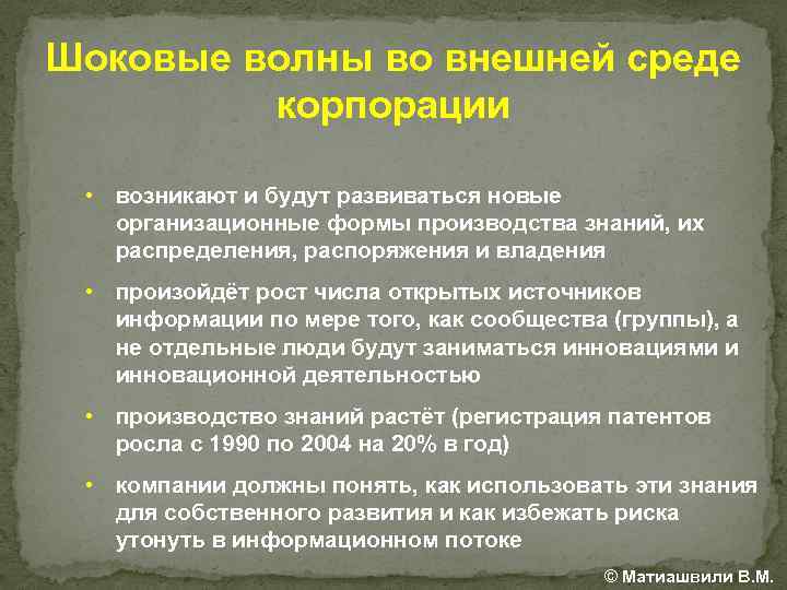 Шоковые волны во внешней среде корпорации • возникают и будут развиваться новые организационные формы