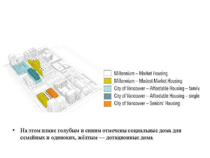  • На этом плане голубым и синим отмечены социальные дома для семейных и