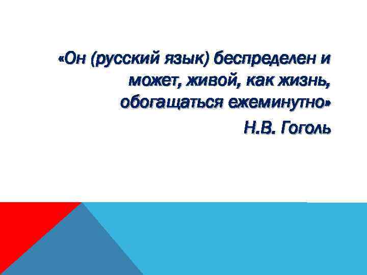  «Он (русский язык) беспределен и может, живой, как жизнь, обогащаться ежеминутно» Н. В.