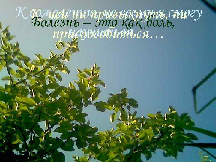 К сожалению, не всему я смогу К ней ни привыкнуть, ни Болезнь – это