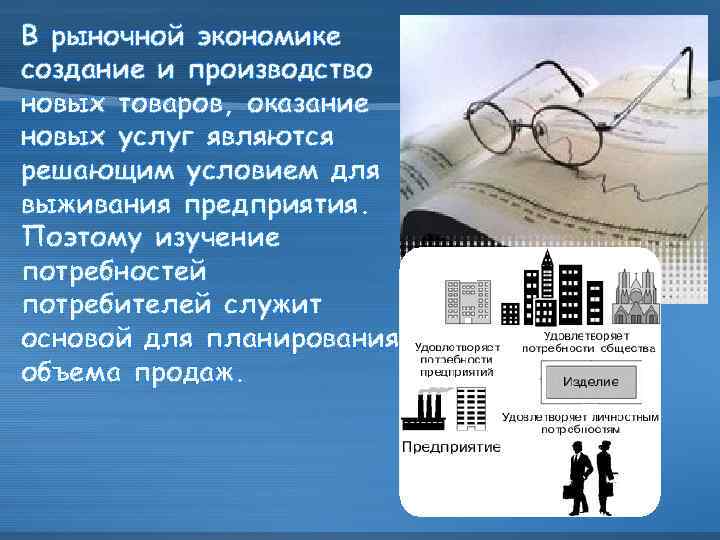 В рыночной экономике создание и производство новых товаров, оказание новых услуг являются решающим условием