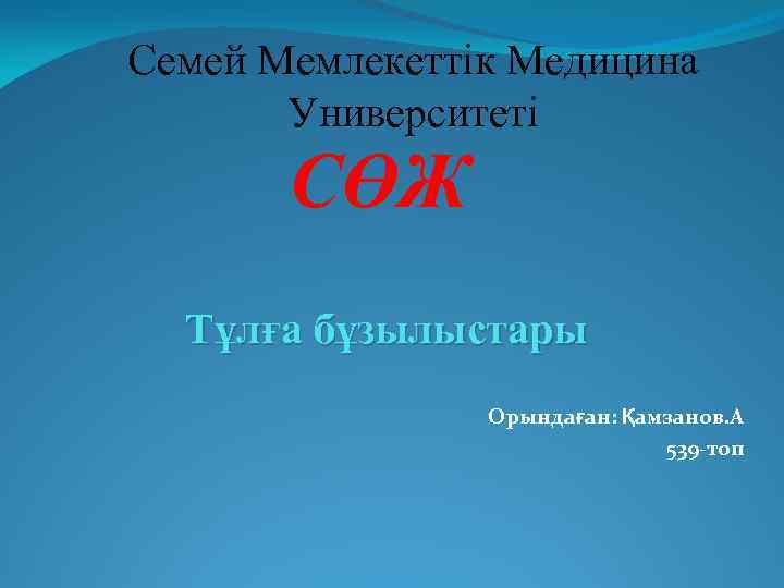 Семей Мемлекеттік Медицина Университеті СӨЖ Тұлға бұзылыстары Орындаған: Қамзанов. А 539 -топ 