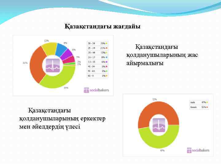 Қазақстандағы жағдайы Қазақстандағы қолданушыларының жас айырмалығы Қазақстандағы қолданушыларының еркектер мен әйелдердің үлесі 