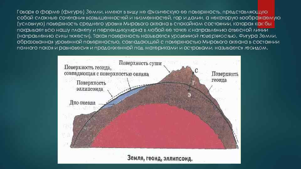 Говоря о форме (фигуре) Земли, имеют в виду не физическую ее поверхность, представляющую собой