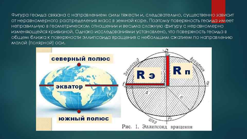 Фигура геоида связана с направлением силы тяжести и, следовательно, существенно зависит от неравномерного распределения