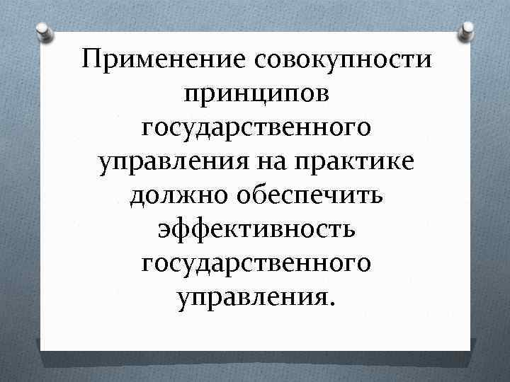 Применение совокупности принципов государственного управления на практике должно обеспечить эффективность государственного управления. 