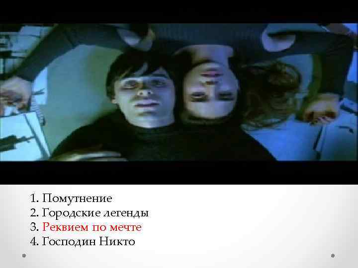 1. Помутнение 2. Городские легенды 3. Реквием по мечте 4. Господин Никто 