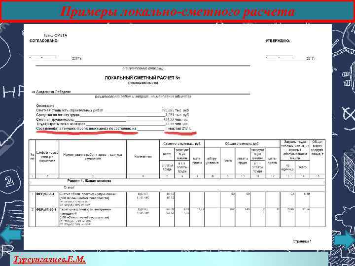 Примеры локально-сметного расчета Турсунгалиев. Е. М. 