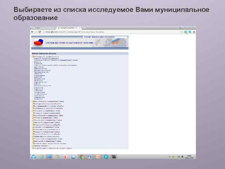 Выбираете из списка исследуемое Вами муниципальное образование 