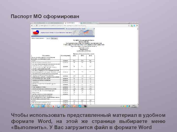 Паспорт МО сформирован Чтобы использовать представленный материал в удобном формате Word, на этой же