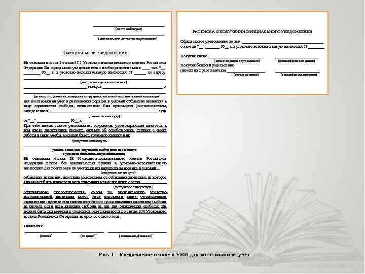  __________________ (почтовый адрес) РАСПИСКА О ПОЛУЧЕНИИ ОФИЦИАЛЬНОГО УВЕДОМЛЕНИЯ __________________ (фамилия, имя, отчество осужденного)