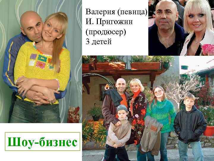 Валерия (певица) И. Пригожин (продюсер) 3 детей Шоу-бизнес 