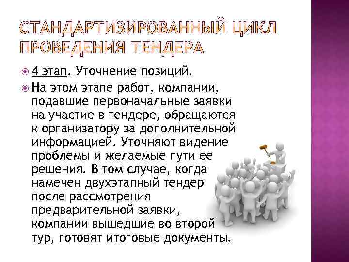  4 этап. Уточнение позиций. На этом этапе работ, компании, подавшие первоначальные заявки на