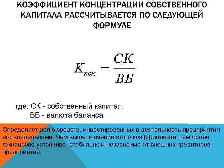 Коэффициент собственного капитала формула по балансу