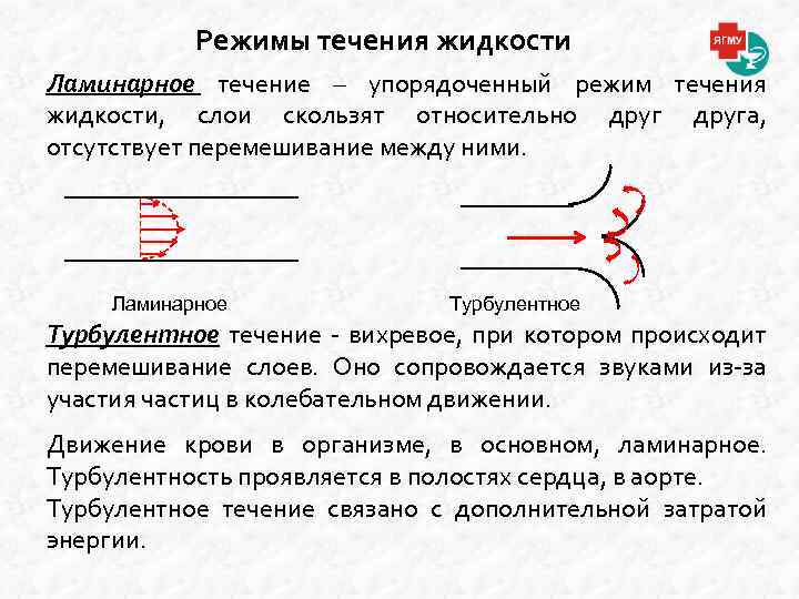 Режимы течения жидкости Ламинарное течение – упорядоченный режим течения жидкости, слои скользят относительно друга,