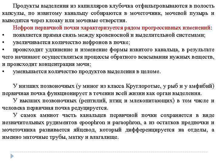 Продукты выделения из капилляров клубочка отфильтровываются в полость капсулы, по извитому канальцу собираются в