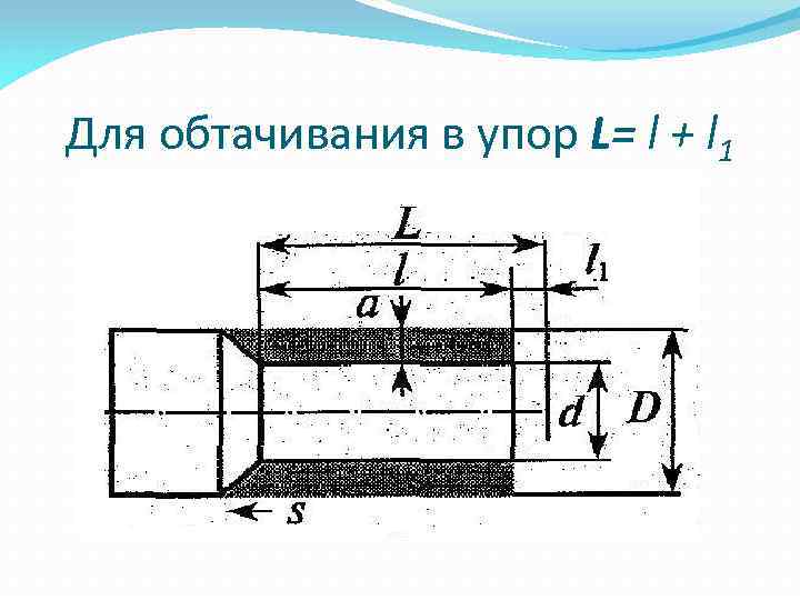 Для обтачивания в упор L= l + l 1 