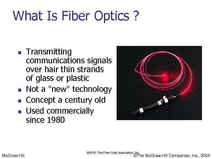 What Is Fiber Optics ? n n Mc. Graw-Hill Transmitting communications signals over hair