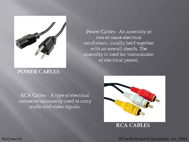 Power Cables - An assembly of two or more electrical conductors, usually held together