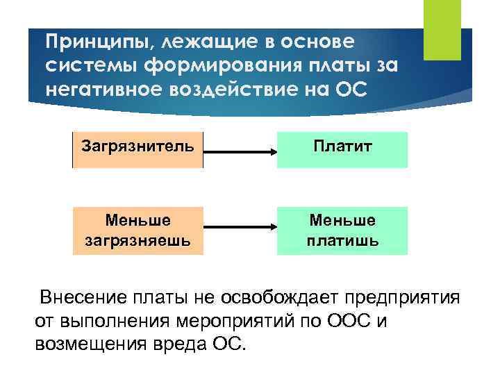 Принципы, лежащие в основе системы формирования платы за негативное воздействие на ОС Загрязнитель Платит