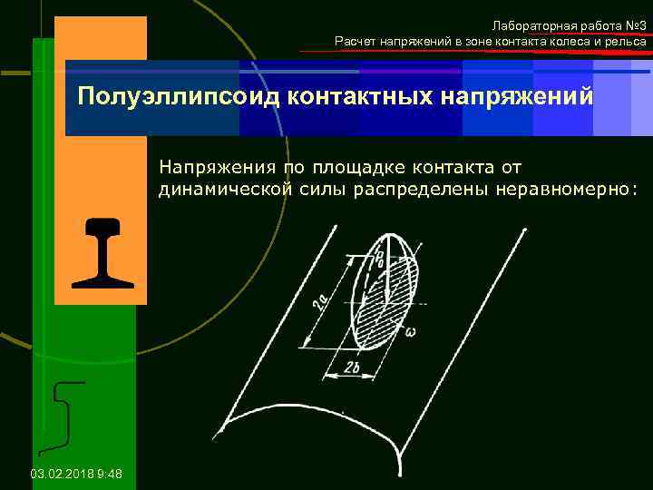 Лабораторная работа № 3 Расчет напряжений в зоне контакта колеса и рельса Полуэллипсоид контактных