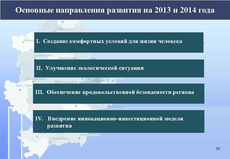 Основные направления развития на 2013 и 2014 года І. Создание комфортных условий для жизни