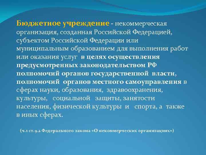 Бюджетное учреждение - некоммерческая организация, созданная Российской Федерацией, субъектом Российской Федерации или муниципальным образованием