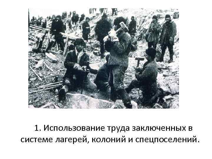1. Использование труда заключенных в системе лагерей, колоний и спецпоселений. 