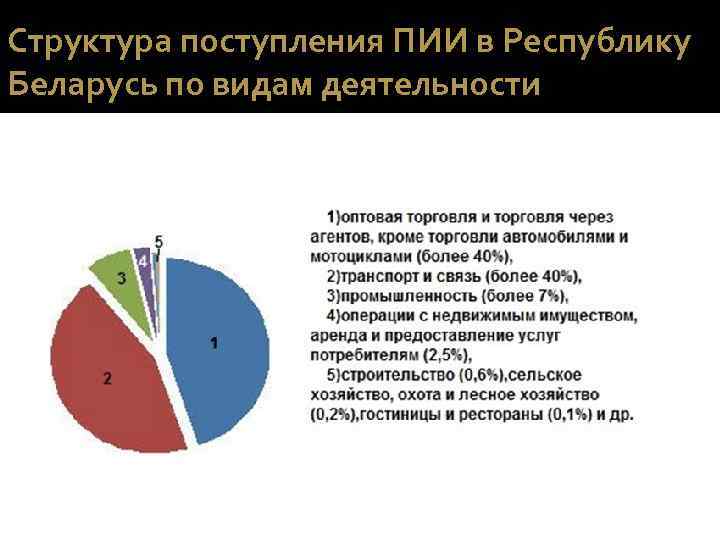 Структура поступления ПИИ в Республику Беларусь по видам деятельности 