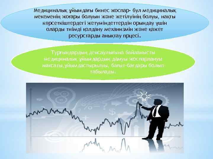 Медициналық ұйымдағы бинес жоспар- бул медициналық мекеменің жоғары болуын және жетілуінің болуы, нақты көрсеткіштердегі