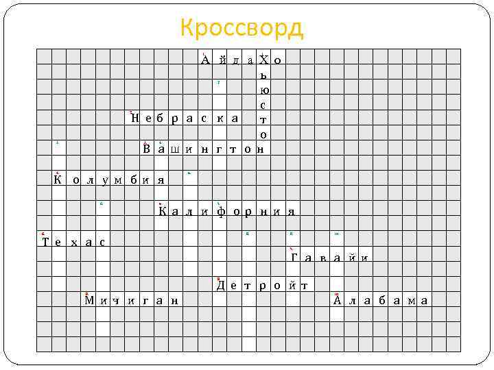 Кроссворд А й д а Х о ь ю с Н е б р