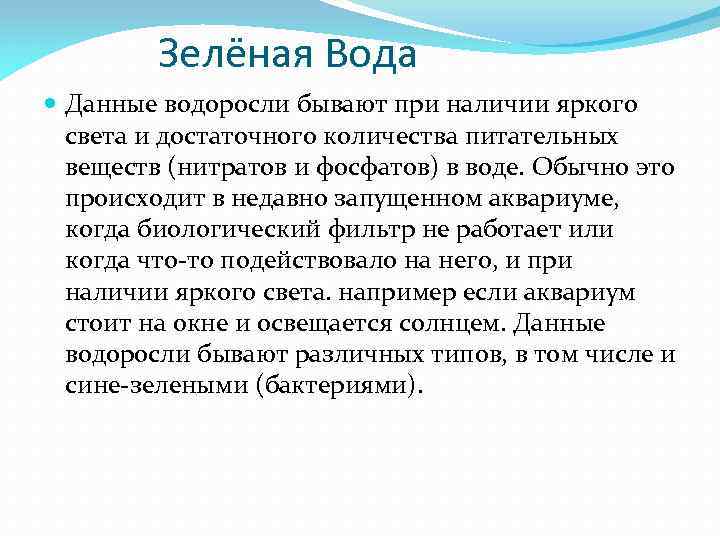 Зелёная Вода Данные водоросли бывают при наличии яркого света и достаточного количества питательных веществ