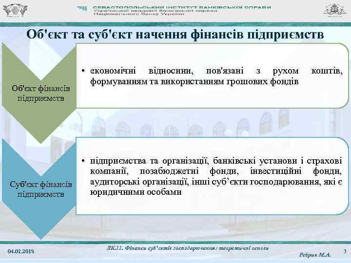 Об'єкт та суб'єкт начення фінансів підприємств Об'єкт фінансів підприємств • економічні відносини, пов'язані з