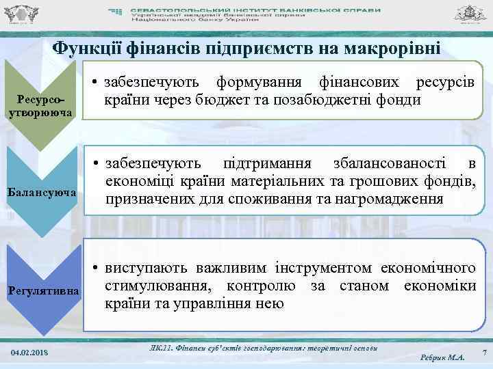 Функції фінансів підприємств на макрорівні Ресурсоутворююча Балансуюча Регулятивна 04. 02. 2018 • забезпечують формування